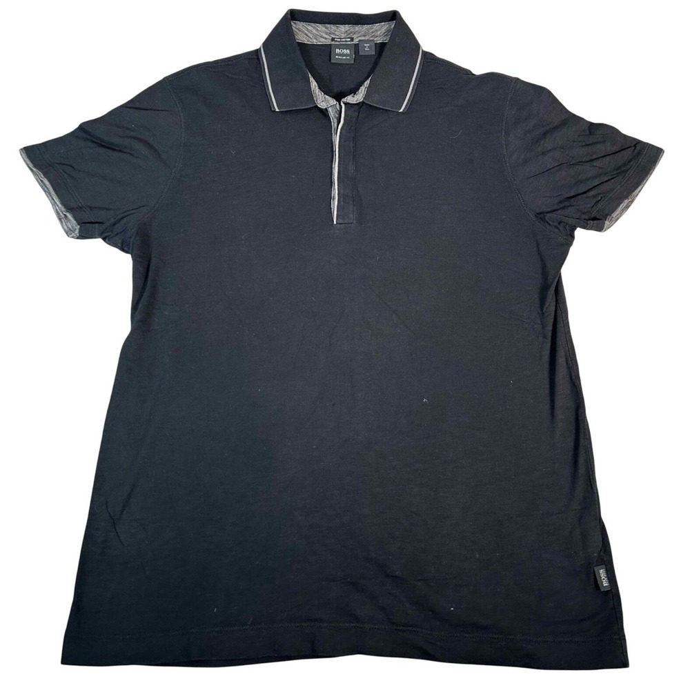 BOSS Hugo Boss Polo Shirt Black Pima Cotton Regular Fit Mens Size L